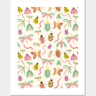 Vintage garden bugs in pastel colors Posters and Art